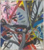 Ohne Titel by Helmut Sturm, 1980, Mischtechnik auf Rupfen, sold Jan 2026