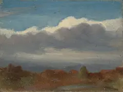 Wolkenstudie / Ruine im Abendlicht / Wanderer in Gebirgslandschaft by Louis Gurlitt, Öl auf Leinwand auf Karton / Öl auf Holz / Öl auf Leinwand auf Karton, sold Nov 2023