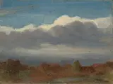 Wolkenstudie / Ruine im Abendlicht / Wanderer in Gebirgslandschaft by Louis Gurlitt, Öl auf Leinwand auf Karton / Öl auf Holz / Öl auf Leinwand auf Karton, sold Nov 2023