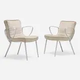 Armchairs, pair by Christian Werner, c. 1995, aluminum, linen, sold Aug 2023