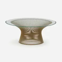 Coffee table by Warren Platner, 1966, chrome-plated steel, beveled glass, sold Aug 2023