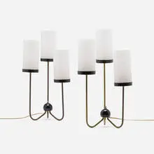 Kurt Versen, Table lamps, pair, c. 1955, plastic, enameled steel, brass