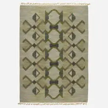 Flatweave carpet by Judith Johansson, c. 1955, hand-woven wool, sold Aug 2023