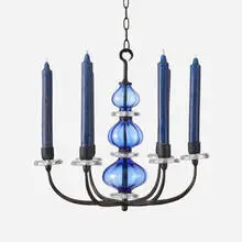 Candelabrum by Erik Höglund, c. 1965, enameled iron, glass, sold Aug 2023