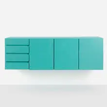 Wall-mounted cabinet by Modern, c. 1975, lacquered wood, sold Aug 2023