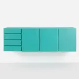 Wall-mounted cabinet by Modern, c. 1975, lacquered wood, sold Aug 2023