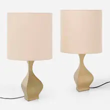 Table lamps, pair by A. Tonello and A. Montagna Grillo, c. 1975, brass, silk, sold Aug 2023