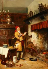 'Preparing the omelette' by Frank Moss Bennett, oil on canvasboard, sold Feb 2015