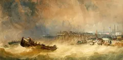 Launching boats by William Callow, watercolour heightened with white, sold Feb 2015