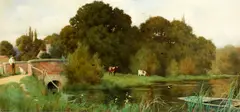 A pastoral river scene by George Marks, watercolour, sold Feb 2015