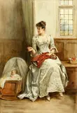 Watching over the Newborn; A Helping Hand by George Goodwin Kilburne, Ri, Rba, watercolour, sold Feb 2015
