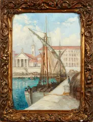 'The Port at Nice' by Violet Rawlins, oil on canvas, offered Feb 2015