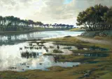 River landscape by André Eugène Dauchez, pastel, sold Feb 2015