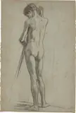 Ludwig von Hofmann, Rückenakt eines Jungen. Wohl vor 1894, Kreide auf grauem Bütten