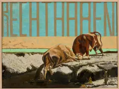 Rechthaben by Werner Büttner, Öl auf Leinwand, sold Oct 2020