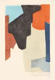 Composition brune, blanche, bleue et rouge by Serge Poliakoff, 1964, Farbradierung und Aquatinta auf Rives-Velin, sold Jun 2015