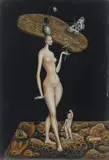 Venus mit Distel by Eduard Klell, 1978, Öl auf Hartfaser, sold May 2021