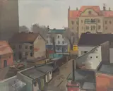 Blick aus dem Fenster by Ernst Schumacher, 1936, Öl auf Leinwand, sold Jul 2021