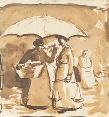 Marktszene by August Macke, 1909, Tuschfeder und Tusche auf Papier, sold Jan 2023