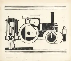 Dampfwalze by Gerd Arntz, 1925, Holzschnitt auf dünnem Japan, sold Oct 2022