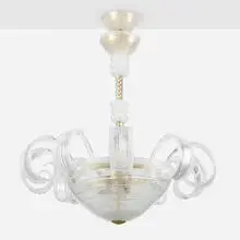Chandelier by Seguso Gianni, c. 1990, glass, enameled steel, brass-plated steel, sold Aug 2023