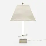 Table lamp by Pierre Cardin, c. 1975, chrome-plated brass, paper, chrome-plated steel, sold Aug 2023
