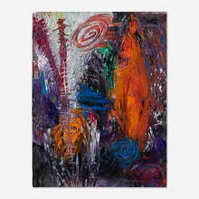 Playing With Fire by Scott K. Duff, c. 1985, acrylic on paper, sold Aug 2023
