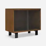 Cabinet, model 4607 by George Nelson & Associates, walnut, lacquered wood, glass, sold Aug 2023