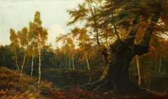 A woodland pool by Theodore Hines, oil on canvas, sold Feb 2015