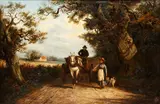 Figures, horse and cart on a country lane by John Joseph Barker of Bath, oil on canvas,, sold Feb 2015