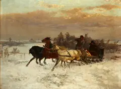 A troika sledge on the snows by Fritz van der Venne, oil on canvas, sold Feb 2015