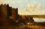 John Joseph Hughes, Travellers by Conway Castle, oil on canvas