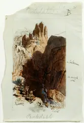 'Pentedatelo'; 'Jenidge' by Edward Lear, pen,brown ink and watercolour, sold Feb 2015