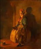 A serving girl, by firelight by Ra William Mulready, oil on canvas, sold Feb 2015