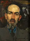 'The sculptor Arnold Auerbach', bust length by Erich Wolsfeld, oil on panel, in a good later 19th century carved wood and painted frame, sold Feb 2015