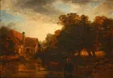 Frederick William 'Waters' Watts, Boy watering horses before a mill, oil on board