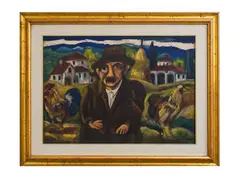 Farmer in the henhouse by Beppe Serafini, oil on carved cardboard, offered Oct 2026
