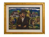 Farmer in the henhouse by Beppe Serafini, oil on carved cardboard, offered Oct 2026