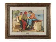 Figures in a seascape by Basso Ragni, oil on panel, offered Oct 2026