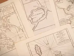 Four eighteenth-century maps by Jacques Nicolas Bellin, copper engravings depicting the island of Mombasa in Kenya, offered Sep 2026