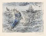 Marc Chagall, Jonas auf blauem Hintergrund, 1972, Farblithografie auf Arches-Velin
