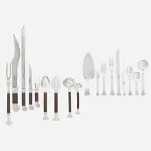 Eight-piece assembled Aztec flatware set for twelve by Héctor Aguilar, Mexico, sold Jan 2018