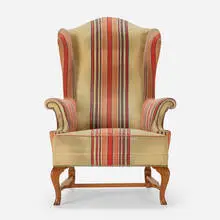 Wingback chair by Frits Henningsen, c.1955, upholstery, oak, sold Aug 2023
