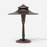 Table lamp by Modern, c. 1960, patinated copper, glass, sold Aug 2023