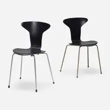 Chairs model 3105 by Arne Jacobsen, 1965, molded and lacquered plywood, chrome-plated steel, matte chrome-plated steel, sold Aug 2023