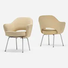 Executive armchairs, pair by Eero Saarinen, 1950, upholstery, chrome-plated steel, sold Aug 2023