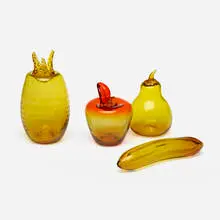 Collection of four objects by Modern, c. 1970, hand-blown glass, sold Aug 2023