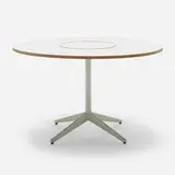 Lazy Susan dining table, model 5021 by George Nelson & Associates, enameled aluminum, enameled steel, laminate, birch veneer, sold Aug 2023