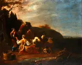 Drovers resting with their flock before a landscape by Italian School, oil on canvas, sold Feb 2015