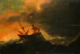 Shipping in a stormy sea by Dutch School, oil on panel, offered Feb 2015
